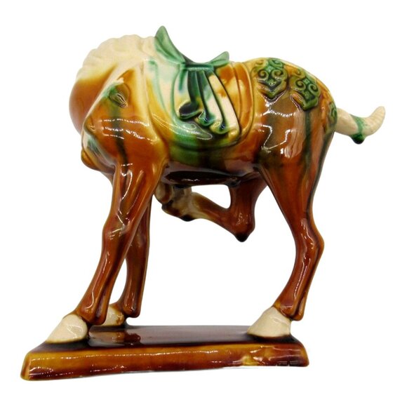 Vintage Tang Style Sancai Drip Glaze Ceramic Chinese War HORSE Figurine - Picture 7 of 10